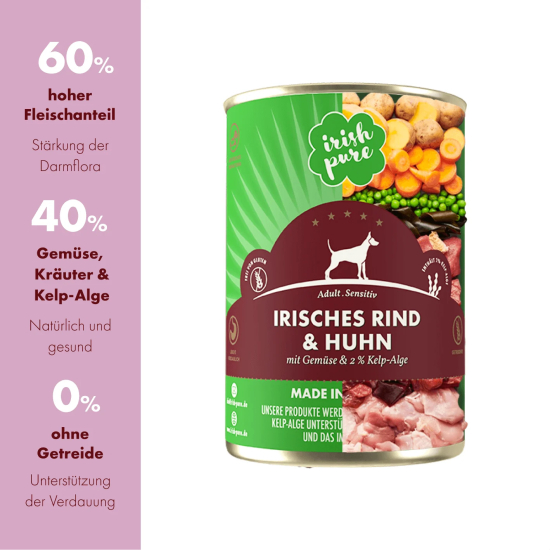 Preview: Irish Pure Nassfutter – Irisches Rind & Huhn mit Gemüse & Kelp-Alge (Getreidefrei)