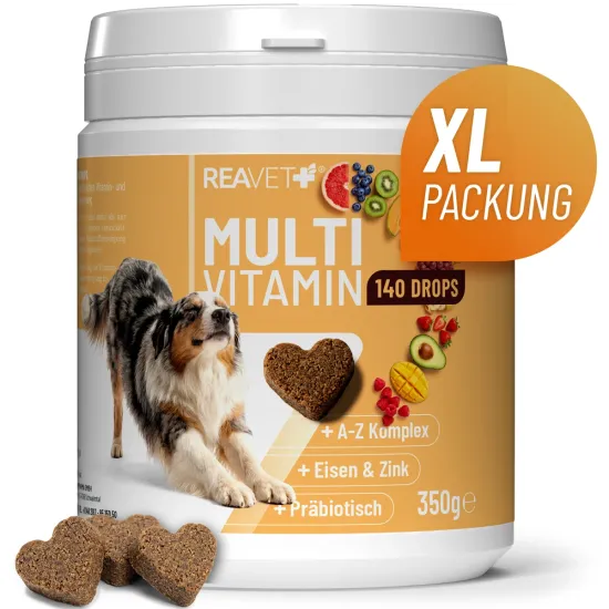REAVET Multivitamin für Hunde Drops 350g (140 Stk.) | Vitamine für Hunde & Immunsystem Snack