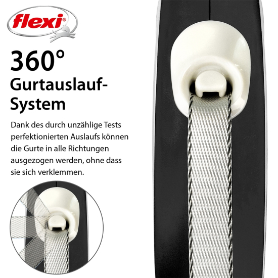 Preview: flexi Leine New Comfort schwarz – Gurtleine (5m / 8m)