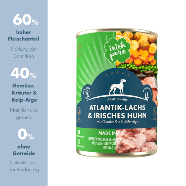 Irish Pure Nassfutter – Atlantik-Lachs & Irisches Huhn mit Gemüse & Kelp-Alge (Getreidefrei)