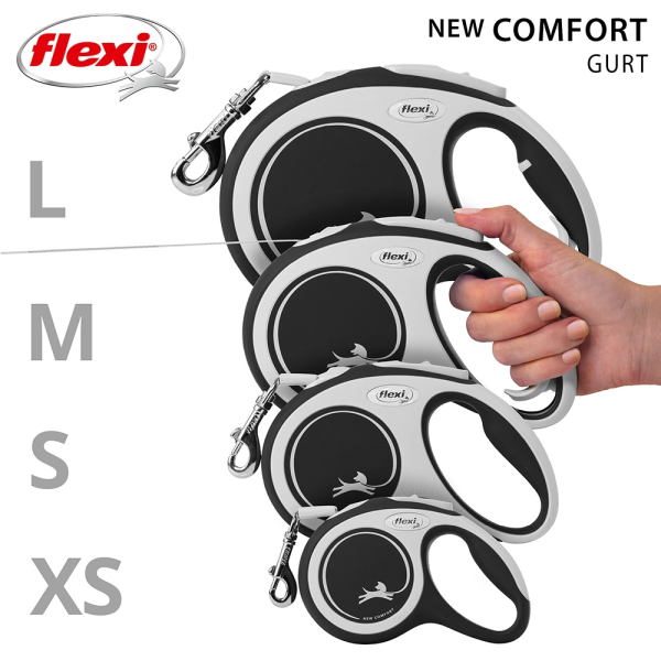 flexi Leine New Comfort schwarz – Gurtleine (5m / 8m)